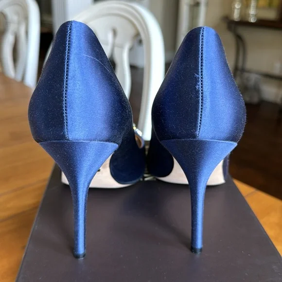 Badgley Mischka 9.5 Davida Deco Blue Satin Heels with Crystal Embellishment - Picture 6 of 12
